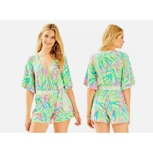 Lilly Pulitzer Madilyn Romper Tiki Pink Royal Lime Size Medium with Belt